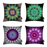 Ussuperstar Set of 4 Mandala Throw Pillow Covers Boho Colorful Leaves Tree Life Cushion Cover Throw Decarative Pillow Case 18 X 18 inch Sofa Bedroom Dorm.(Boho 06)