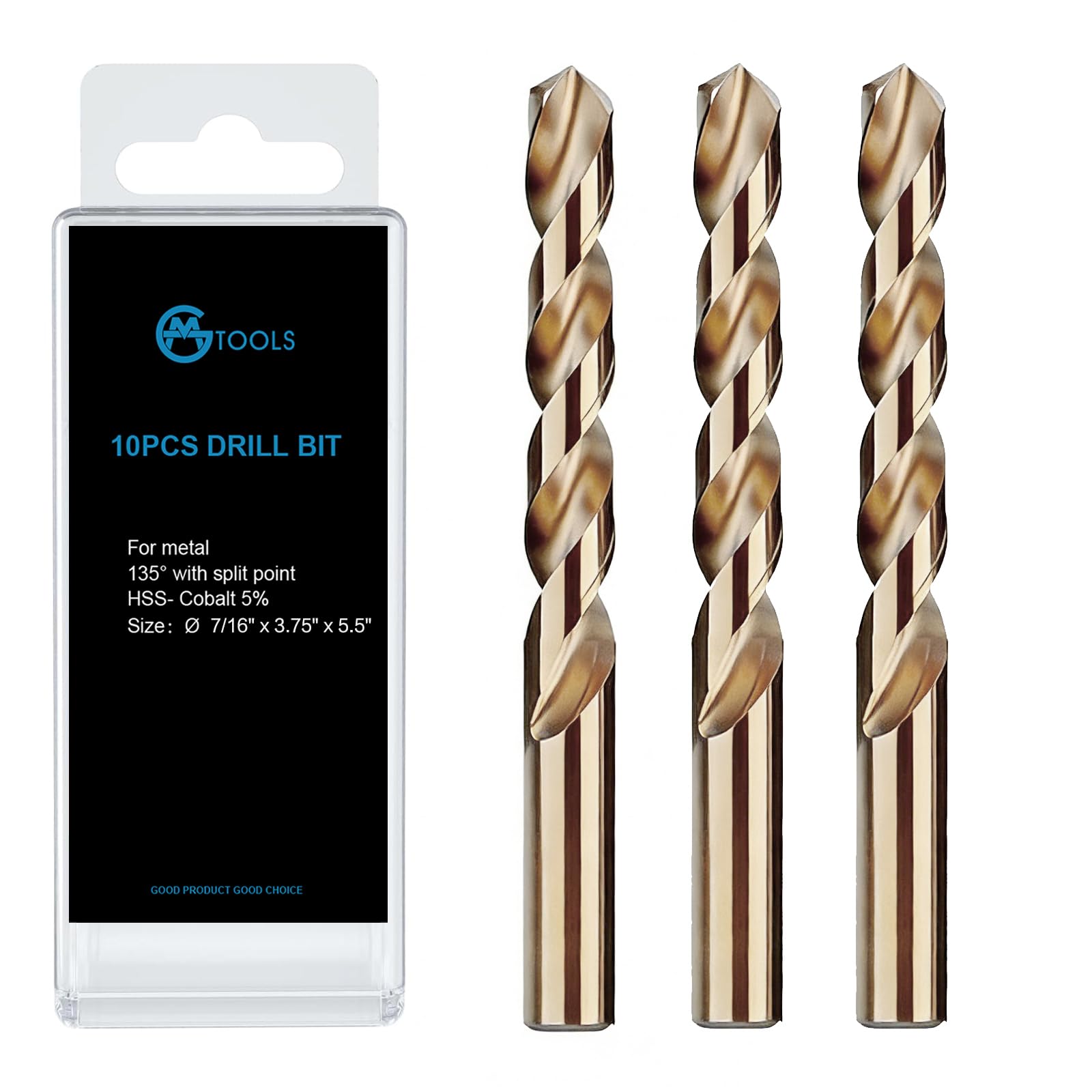 7/16 inch Cobalt Drill Bits, M35 HSS, 135 Degree Tip, Jobber Length Twist Drill Bit Set for Hard Metal, Stainless Steel, Cast Iron, Wood and Plastic, with Storage Case, Pack of 3
