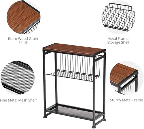 Miniatura 22 de Dulcii Mesa auxiliar pequeña para espacios pequeños - Mesa auxiliar delgada con revistero, mesa auxiliar estrecha para sala de estar, mesita de