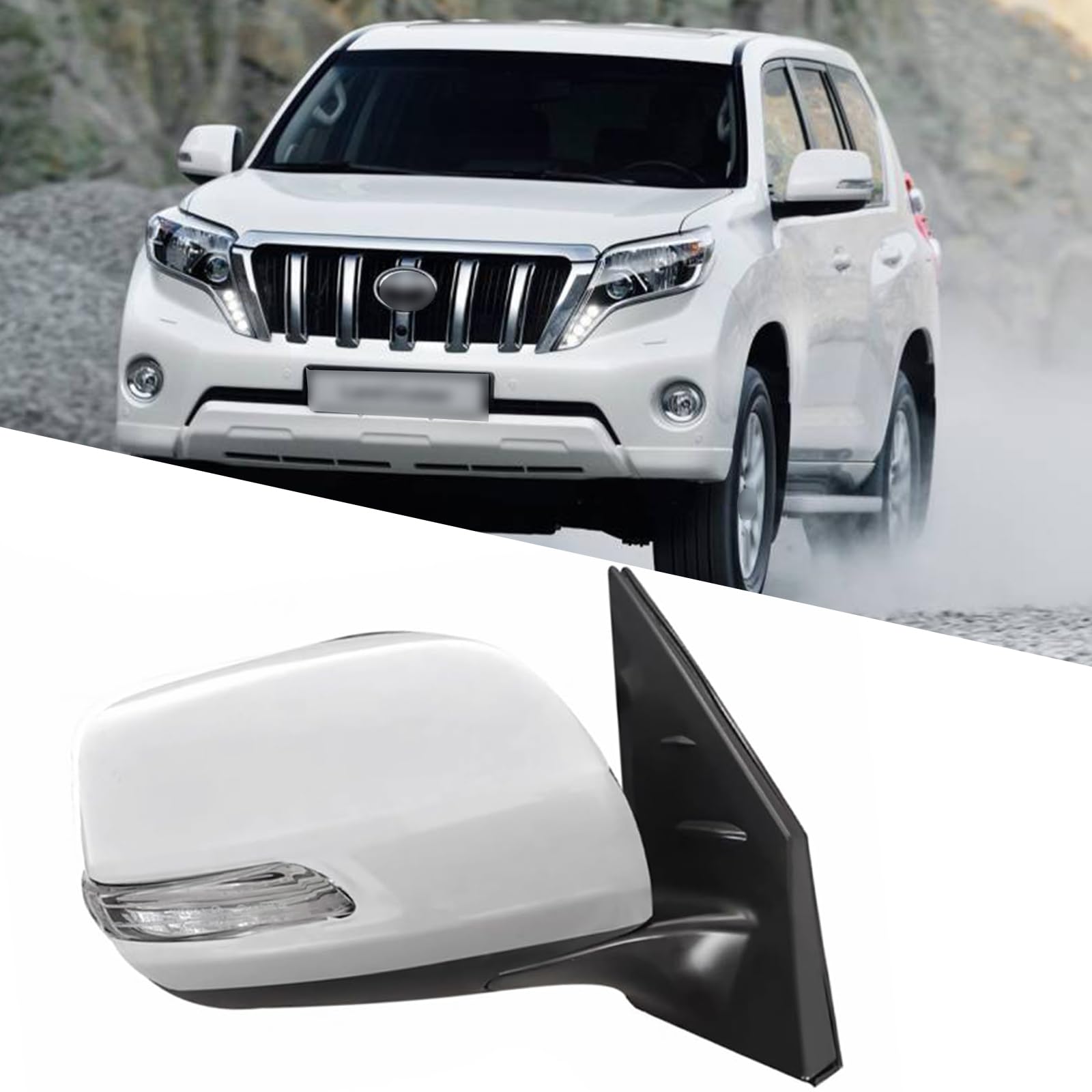 Passenger Side Mirror Fit for 2012-2016 Toyota Land Cruiser Prado LC200 Side Mirror Replacement Side Mirror Assembly Rear View Mirror Accessories Side View Mirror Turn Light, Electric Adjustment