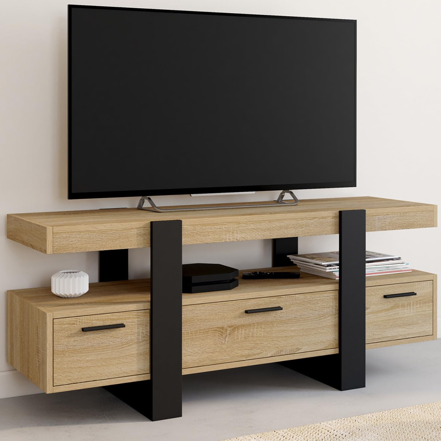 IDMarket - Meuble TV 116 cm Phoenix avec tiroirs Bois et Noir