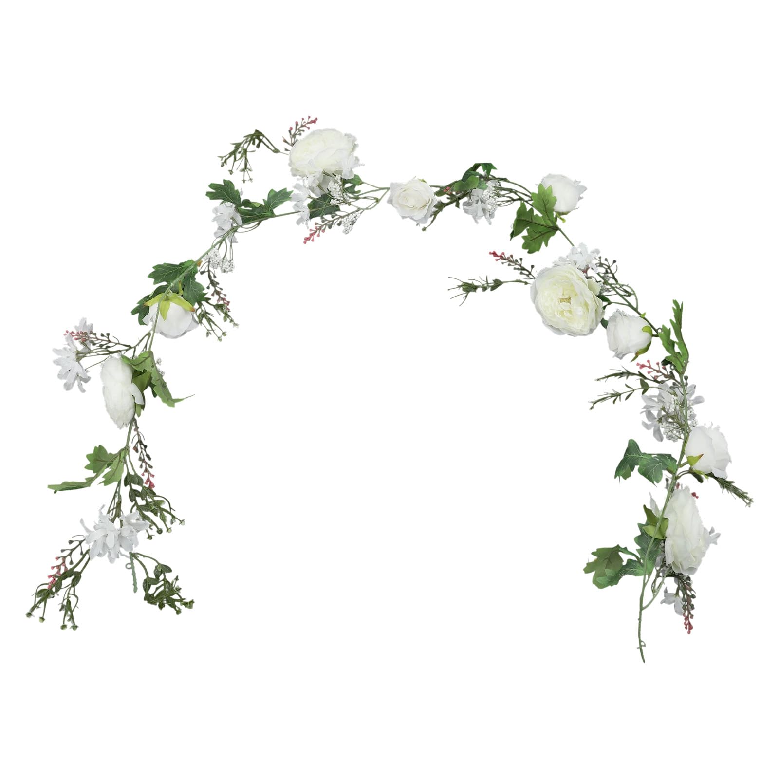6 Stück Pfingstrosen Girlande, Künstliche Blumengirlande aus Seidenstuch, Deko Blumen Künstlich, Rosengirlande für Bogen, Zeremonien, Hochzeit, Heimdekoration, 180cm (Weiß)