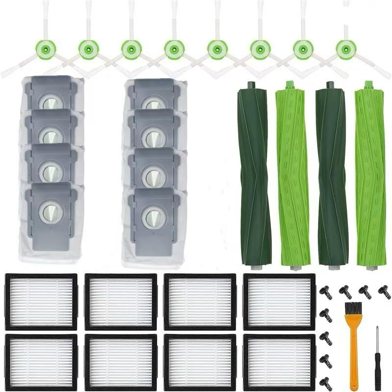 Accesorios para E/I/J serie, i7 i7+ i3 i3+ i4 i4+ i6 i6+ i8 i8+ j7 E5 E6 E7 cepillos de repuesto para robot aspirador 8 filtros de alto rendimiento, 8 cepillos laterales, 8 bolsas para el polvo, 4