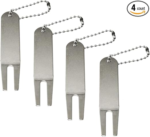 Review ZRM&E 4pcs Metal Golf Divot Tool Non-Slip Golf Repair Tool Golf Accessories (with Bead Chain), Silver