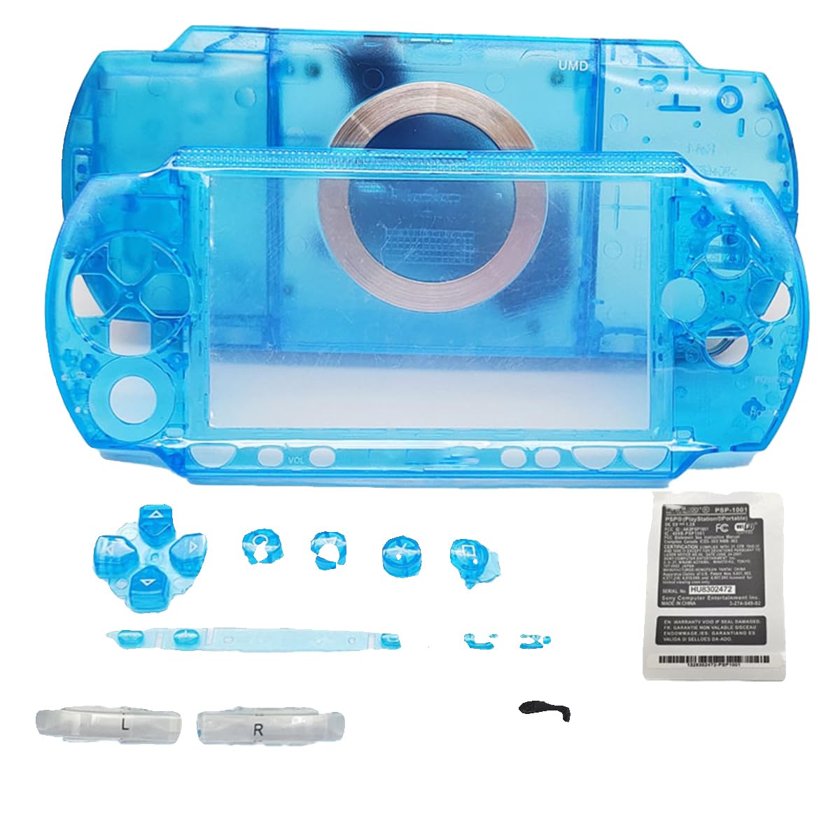 Replacement Shell Case for PSP 1000 1001 Console - Full Housing Cover Kit with Front Back Faceplate Middle Frame Buttons Screws DIY Repair Set - Pink