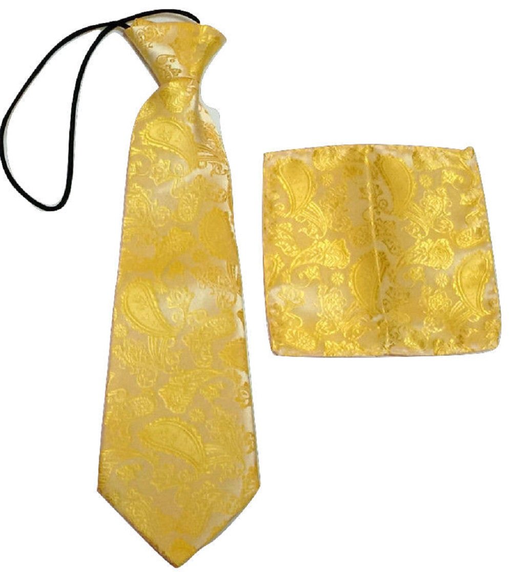 L&L® Kid Children Woven Paisley Jacquard Silk Tie and Handkerchief Gift Set Wedding (Yellow)
