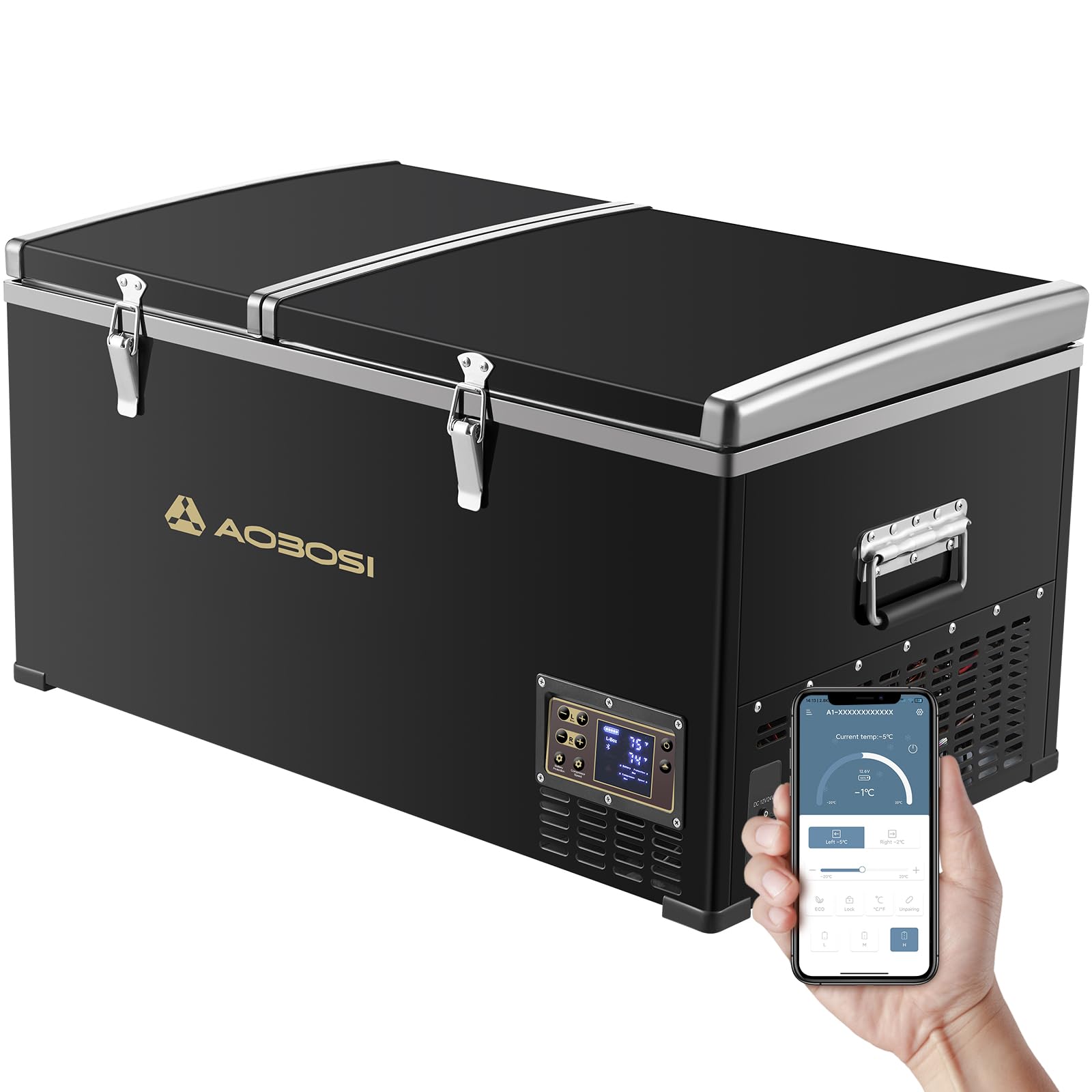 AAOBOSI Nevera Portatil Electrica 78L,Nevera Coche Doble Zona,Nevera Camper Control APP,20°C a -20°C, 12/24V DC,100-240V AC Nevera para Hogar, Camping, Viajes, Coche, Barco y Autocaravana