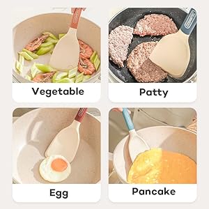 Silicone small spatula for cooking flexible beveled turner with solid inner core and heat resistant nylon handle ideal spatula for non stick cookware  urban country home decor