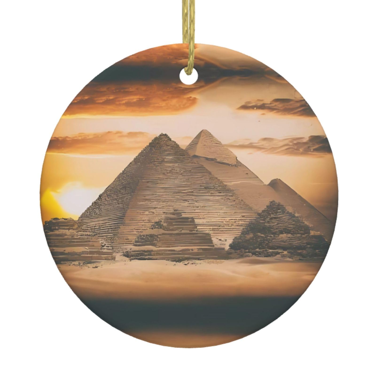 Jaoxer White Vintage Great Egyptian Pyramid Ceramic Christmas Tree Ornament - Festive Round Hanging Décor For Xmas, Holidays, Weddings & More
