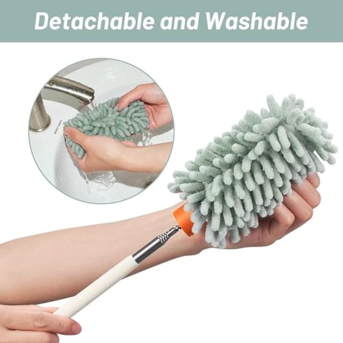 Miniatura 7 de Plumero de microfibra retráctil verde para limpiar plumero de mano extensible lavable plumero herramienta de limpieza para limpieza de oficina,