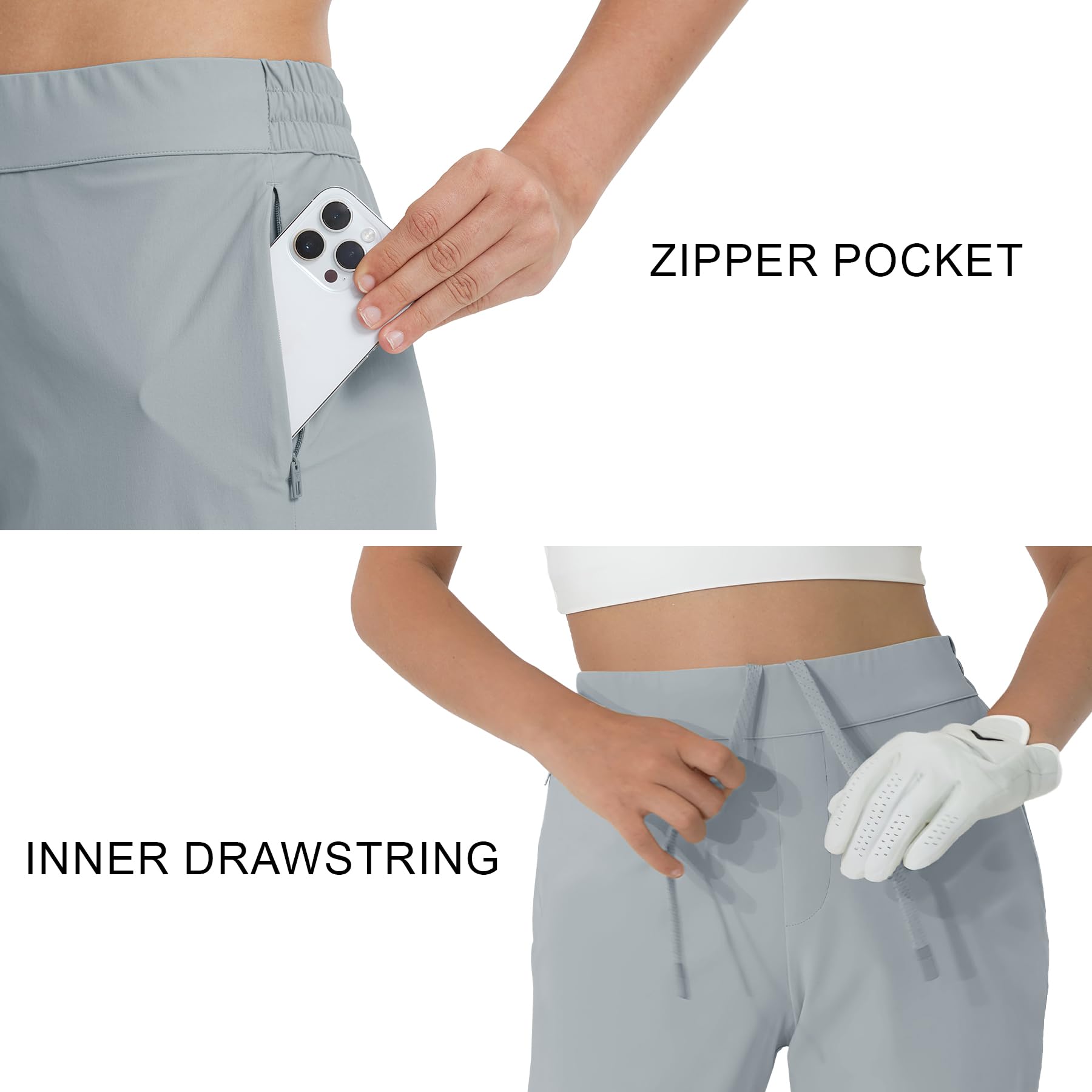M MAELREG Damen-Golfhose mit Reißverschlusstaschen, 7/8-Knöchel-Stretch, leichte Jogginghose für sportliche Wanderungen, Reisen, Arbeit, Lounge