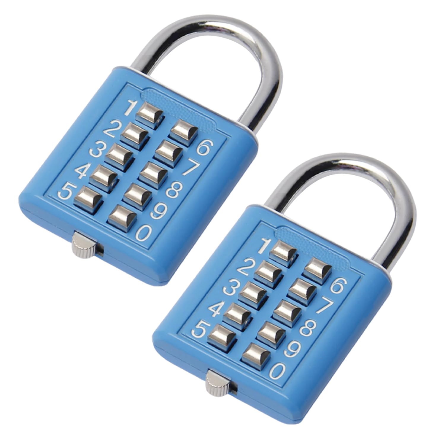 MroMax 5-Digit Combination Padlocks, 2Pcs Push Button Locks Blue, Zinc Alloy Luggage Padlock for School Locker, Gym, Case, Fence Gate, Drawer and Toolbox (Non Modifiable Password)