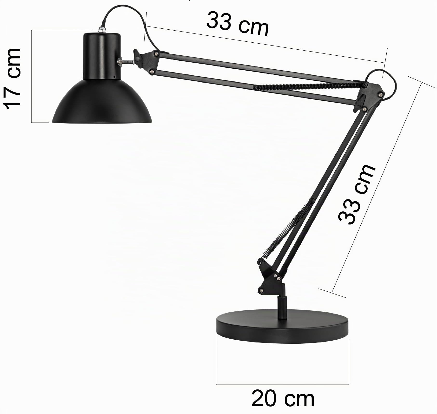 UNILUX Lampe de Bureau LED, Aluminium, E27, Noir, 33 x 33 x 20 cm