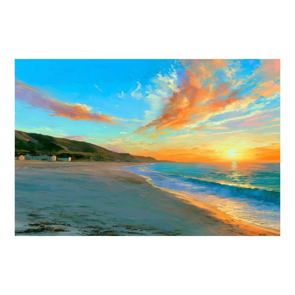 Teruea Orange Colorful Botanical Wall Poster For Bedroom Living Room Decor Glowing Sunset Sky & Wide Open Beach Seascape Art Flickering Flower Modern Abstract Paintings(Orange)-60X90cm1 Unframed