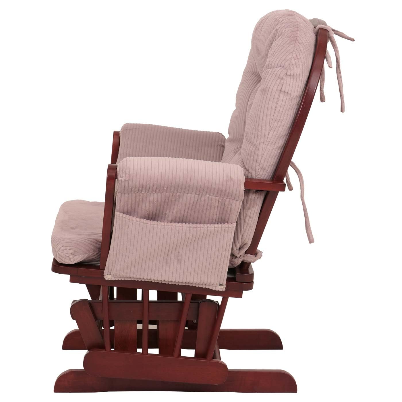 Mendler Poltrona a dondolo HWC-C76 sedia relax poggiapiedi Stoffa/tessuto a coste (320g/m²) - rosa, struttura scura