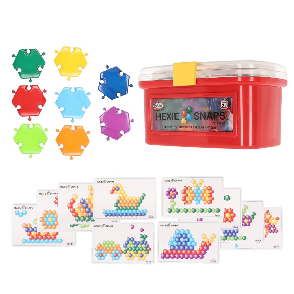 Popular Plaything Pattern Blocks Puzzle Building Educational Toy Stem Gift for Kids 2-6 92 Pieces & Carrying Case - Hexie-Snaps