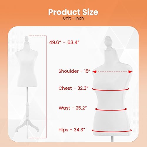 Miniatura 2 de Forma de vestido de maniquí, modelo de vestido femenino, cuerpo de maniquí de exhibición de torso, 50-63 pulgadas, altura ajustable, soporte de