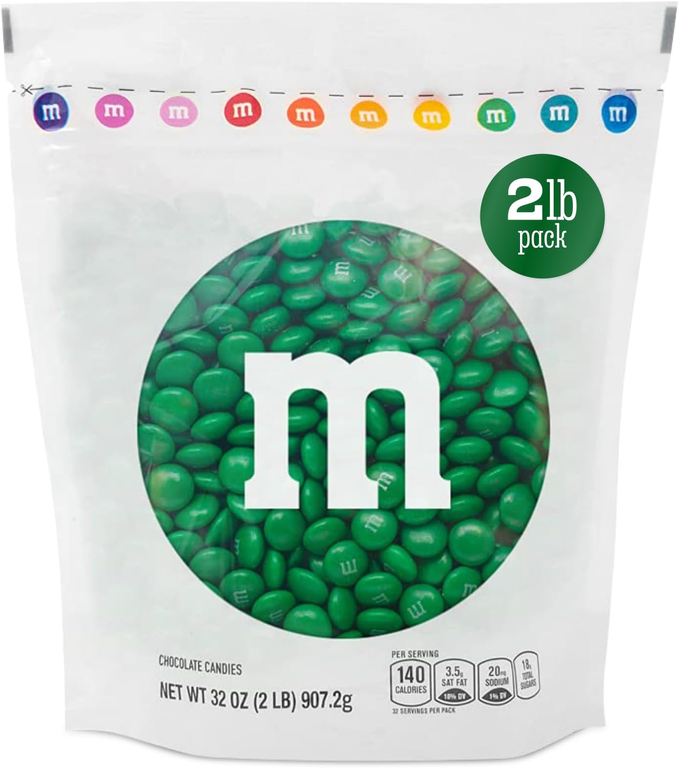 M&M'S WORLD Dark Green Milk Chocolate Candy Bulk, 2lbs of M&M'S WORLD in Resealable Pack for Candy Bars, Holiday Parties, Graduations, Christmas, Dessert Tables & DIY Party Favors