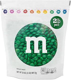 M&M’S WORLD Dark Green Milk Chocolate Candy Bulk, 2lbs of M&M'S in Resealable Pack for Candy Bars, Holiday Parties, Graduations, Christmas, Dessert Tables & DIY Party Favors