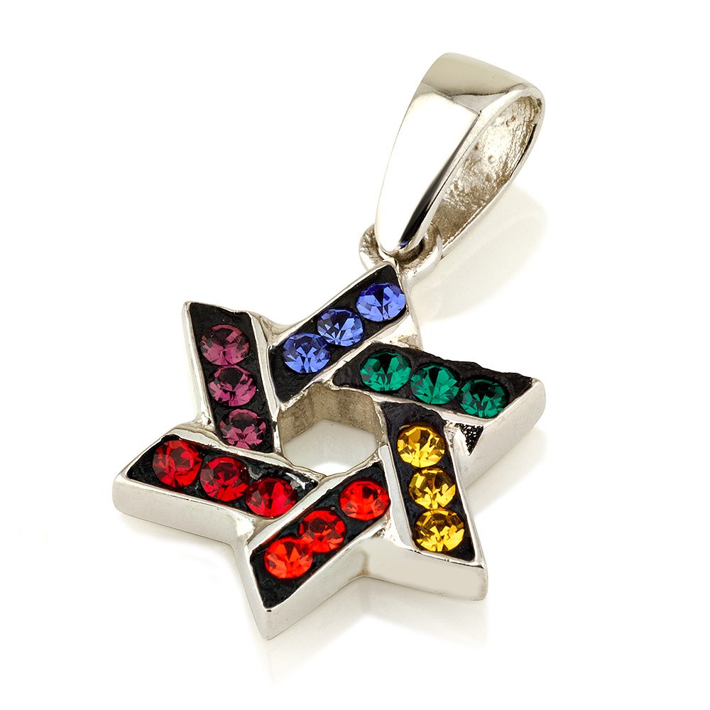 Stella di David ciondolo con mix di colori + pietre 925 sterling Silver Necklace