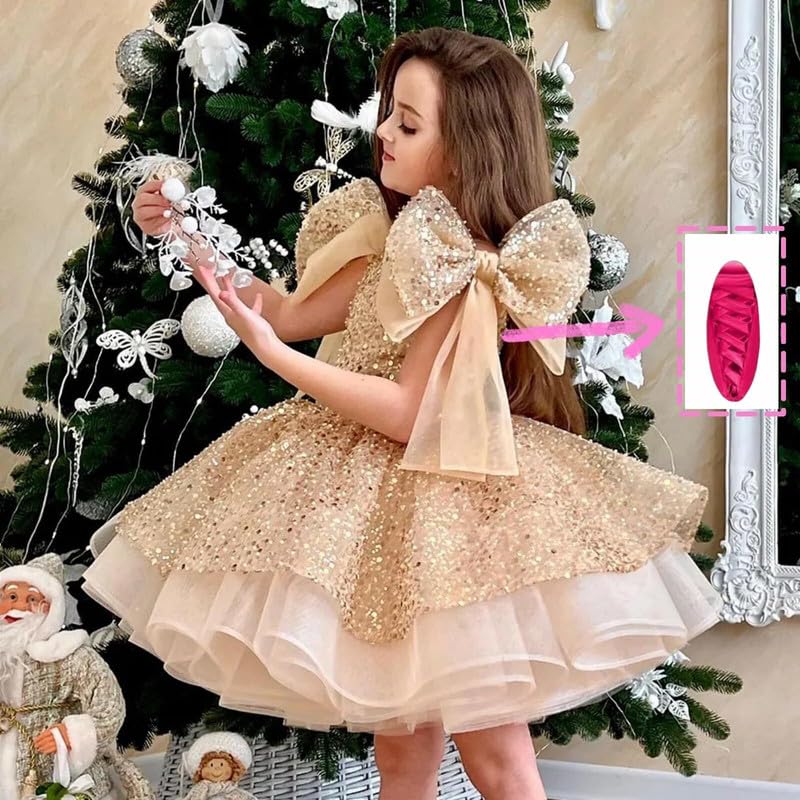 Flower Girl Dresses Sparkly Sequin A-Line Tiered Birthday Princess Glitter Bow Wedding Party Gowns2