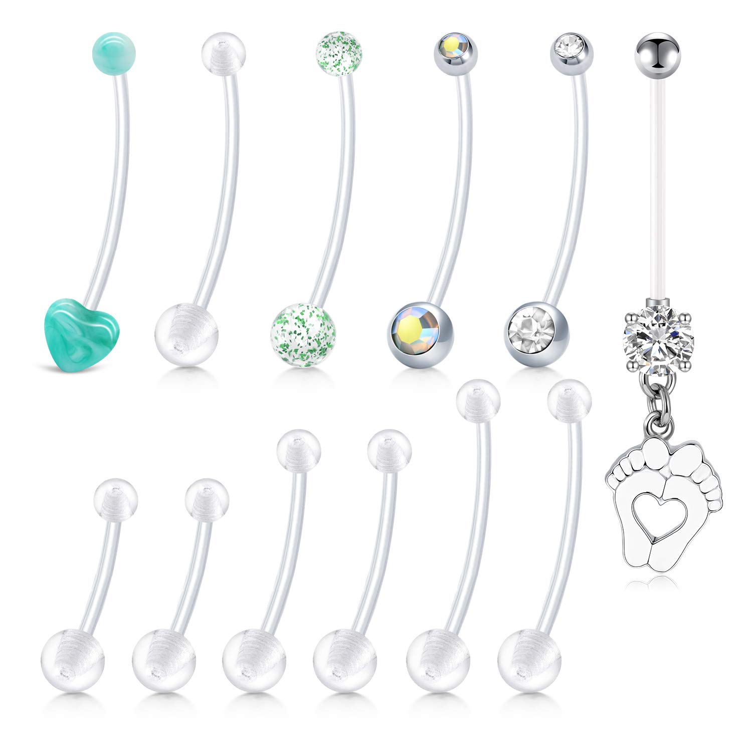 AVYRING 14G 18MM/25MM/32MM Embarazo Piercing Ombligo Claro Barre Bioflex Flexible Piercing Vientre Barra Ajustable para Donna