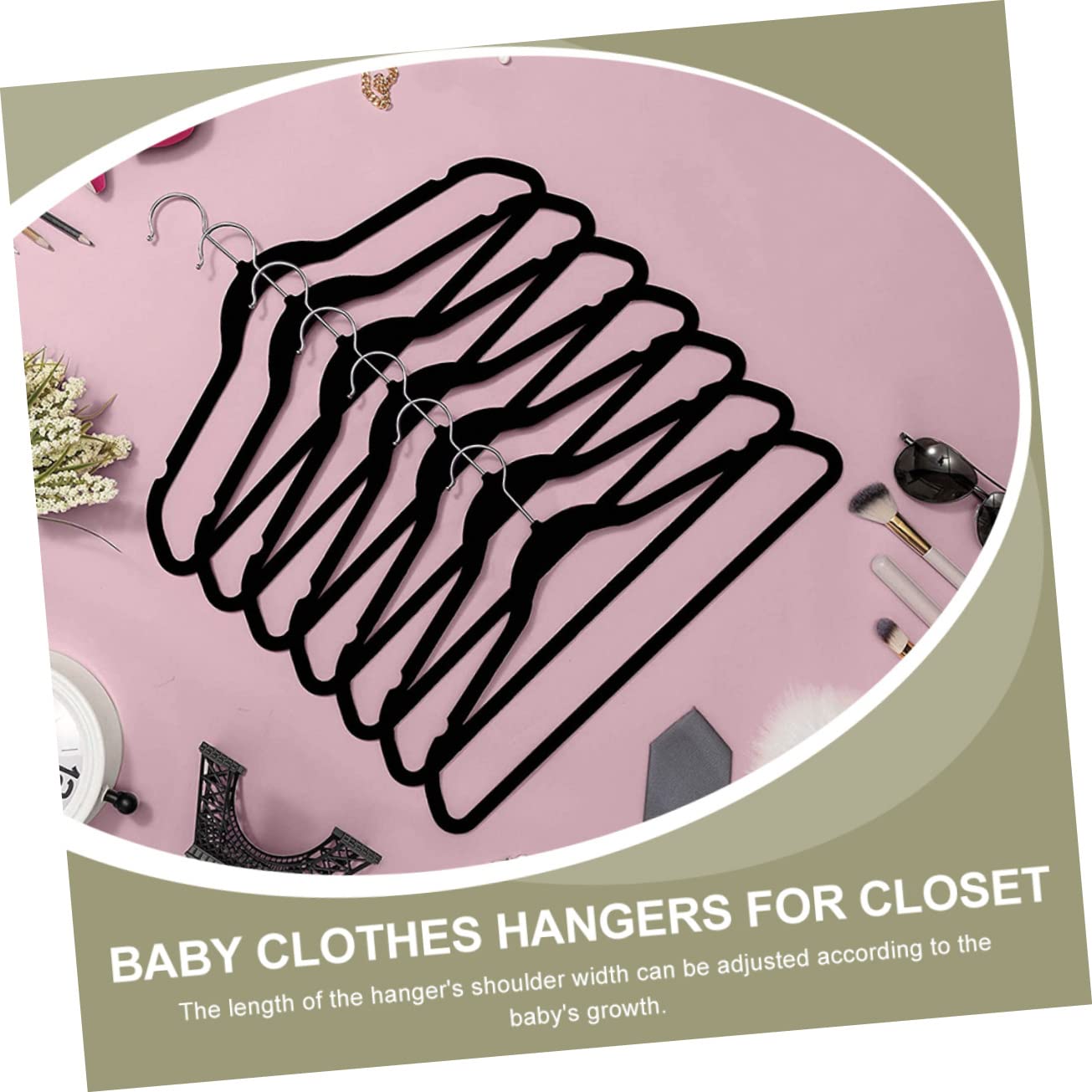 LABRIMP Perchero y Líneas Contorneadas Niña 20 Perchas Antideslizantes de Plástico y Metal, Diseño Moderno Hombros Ajustables para Ropa de Bebés