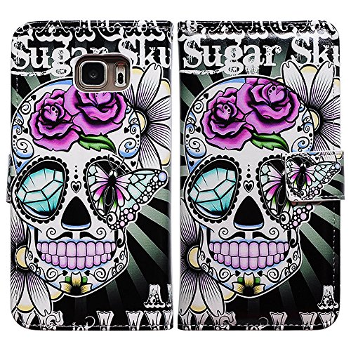Bfun Packing Bcov Purple Flower Sugar Skull Magnetic Style Leather Wallet Case Cover for Samsung Galaxy Note 5