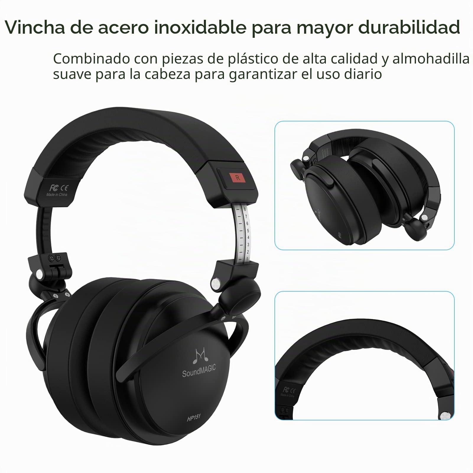 SoundMAGIC HP151 Cascos Over-Ear Cableados, HiFi, Cable Removible, Negro | Baja impedencia, fácil de manejar, tuning audiófilo, comfort over-ear acolchado, compatible con reproductores HiFi y Android