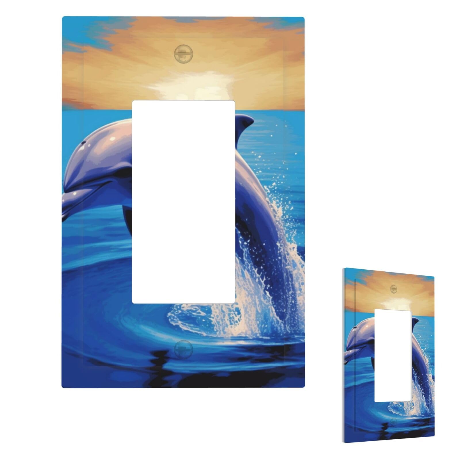 Fekiloot 1 Gang Elegant Dolphin Wall Plate Cover Modern Decorative Light Switch Cover Unbreakable Receptacle Outlet Covers For Living Room Bedroom Home Decor