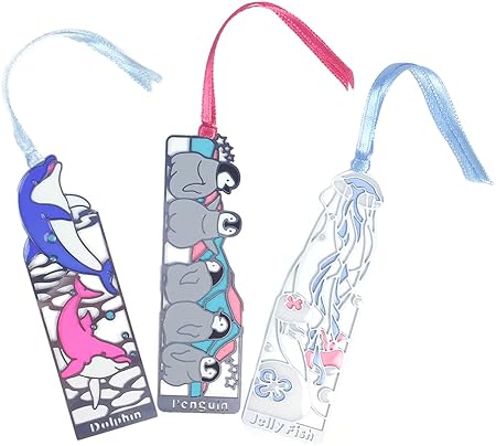 Amazon 智光 ステンドグラス 風 ブックマーカー しおり 海の仲間 癒し 3枚セット イルカ2匹 ペンギンヒナ クラゲ 2 5 9 0 金属 シルバー しおり 文房具 オフィス用品