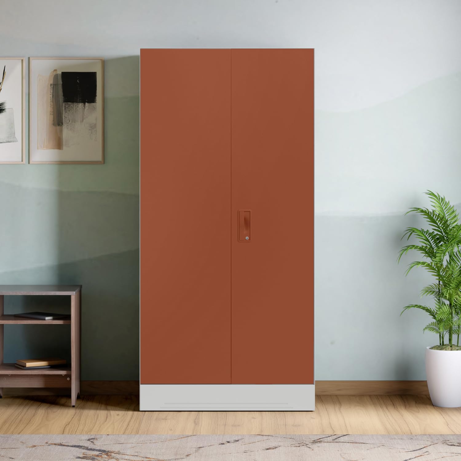 Interio by Godrej Slimline 2-Door Steel Almirah (Baked Clay), 1-Year Warranty, 1 Locker, 1 Drawer-image-8
