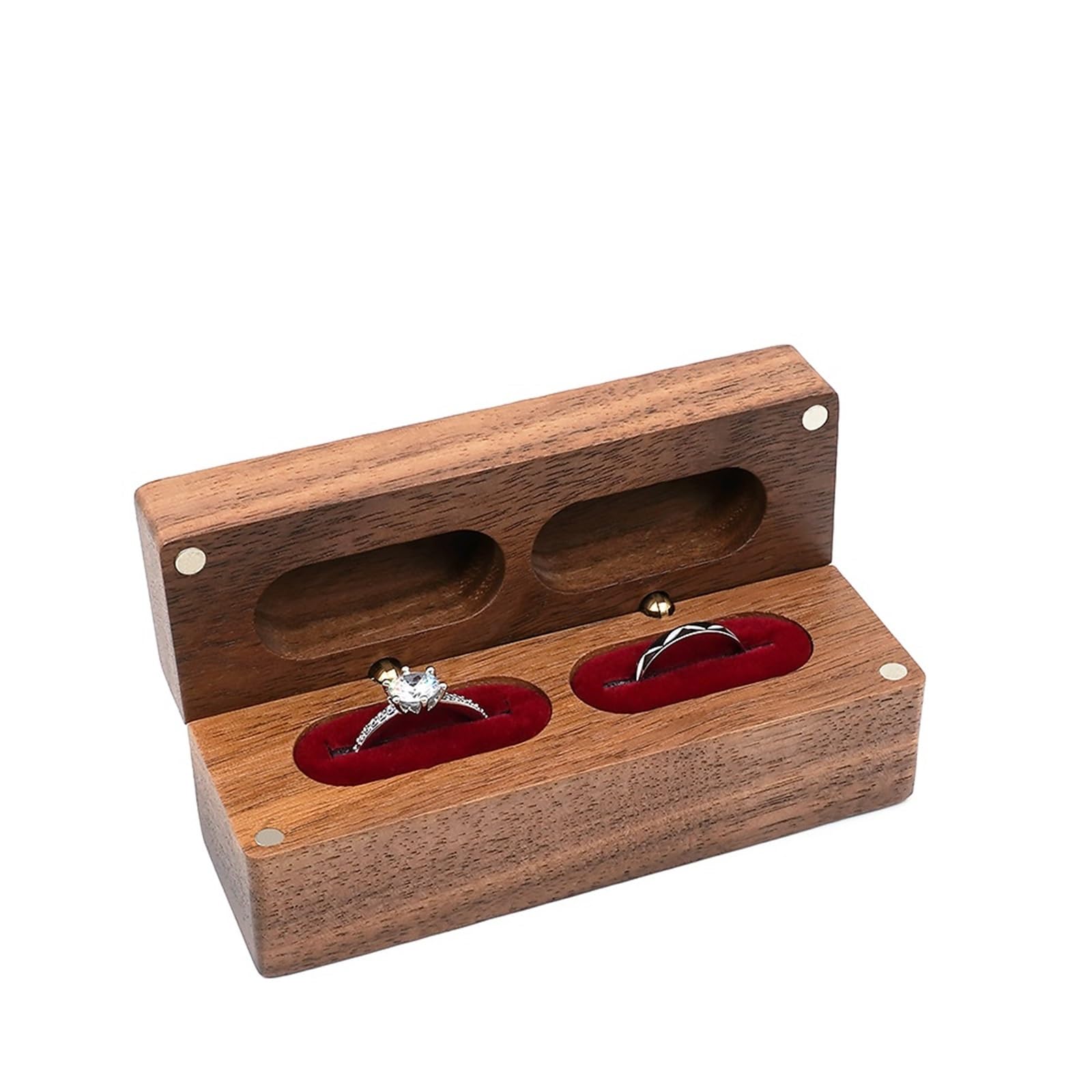 Ring Box Walnut Wooden Ring Box Diamond Pendant Neckl Ace Earring Display Packaging Case With Colors Organizer Storage(RB526-C2 RED,NO ENGRAVING)