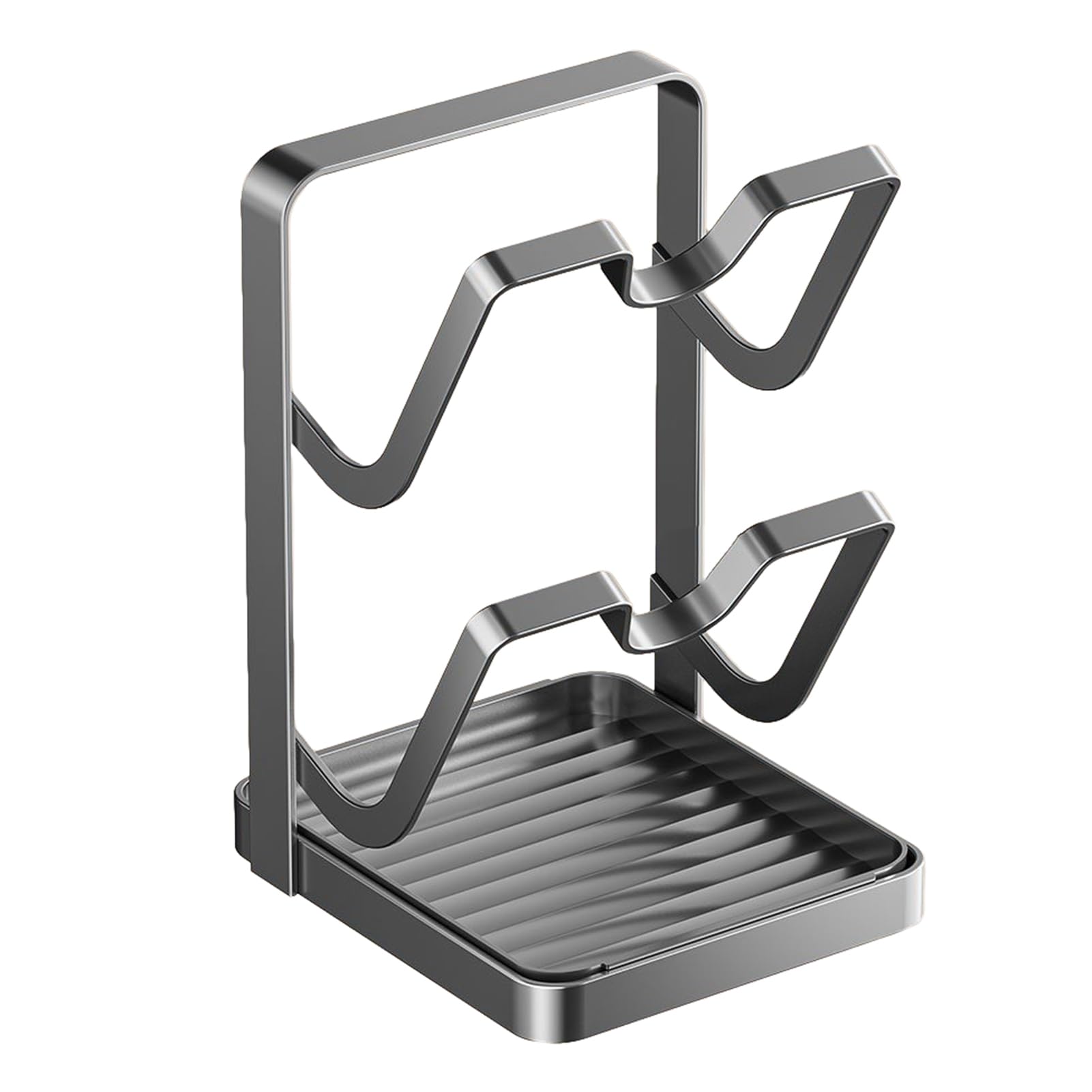 Glifora Countertop Pot Lid Holder While Cooking - Kitchen Pot Lid Organiser with Spoon Rest, Carbon Steel Pan Lid Storage Rack with Drip Tray for Pot Lid and Chopping Board