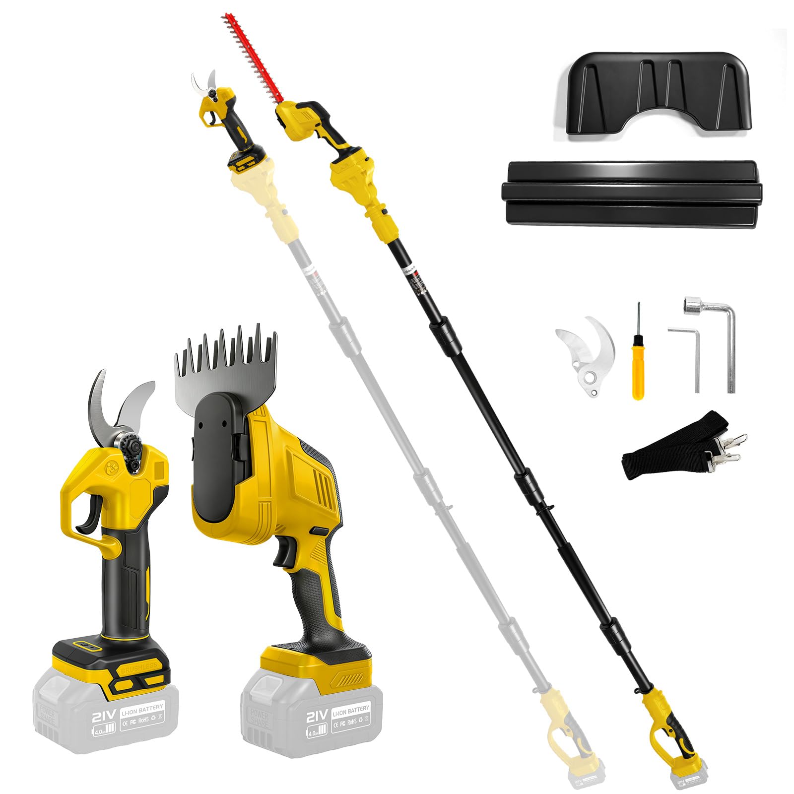 Roadtime Cortasetos telescópico 6 en 1 para DeWalt 20 V (sin batería) | varilla giratoria, motor sin escobillas para tijeras de césped, cortador de ramas para jardín, árboles