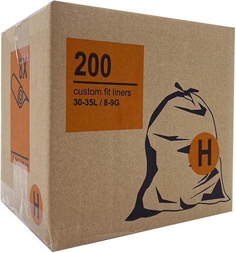Code H, 8-9 galones 30-35 litros, bolsas de basura con cordón de ajuste personalizado (200 unidades), resistentes, a granel, compatible con