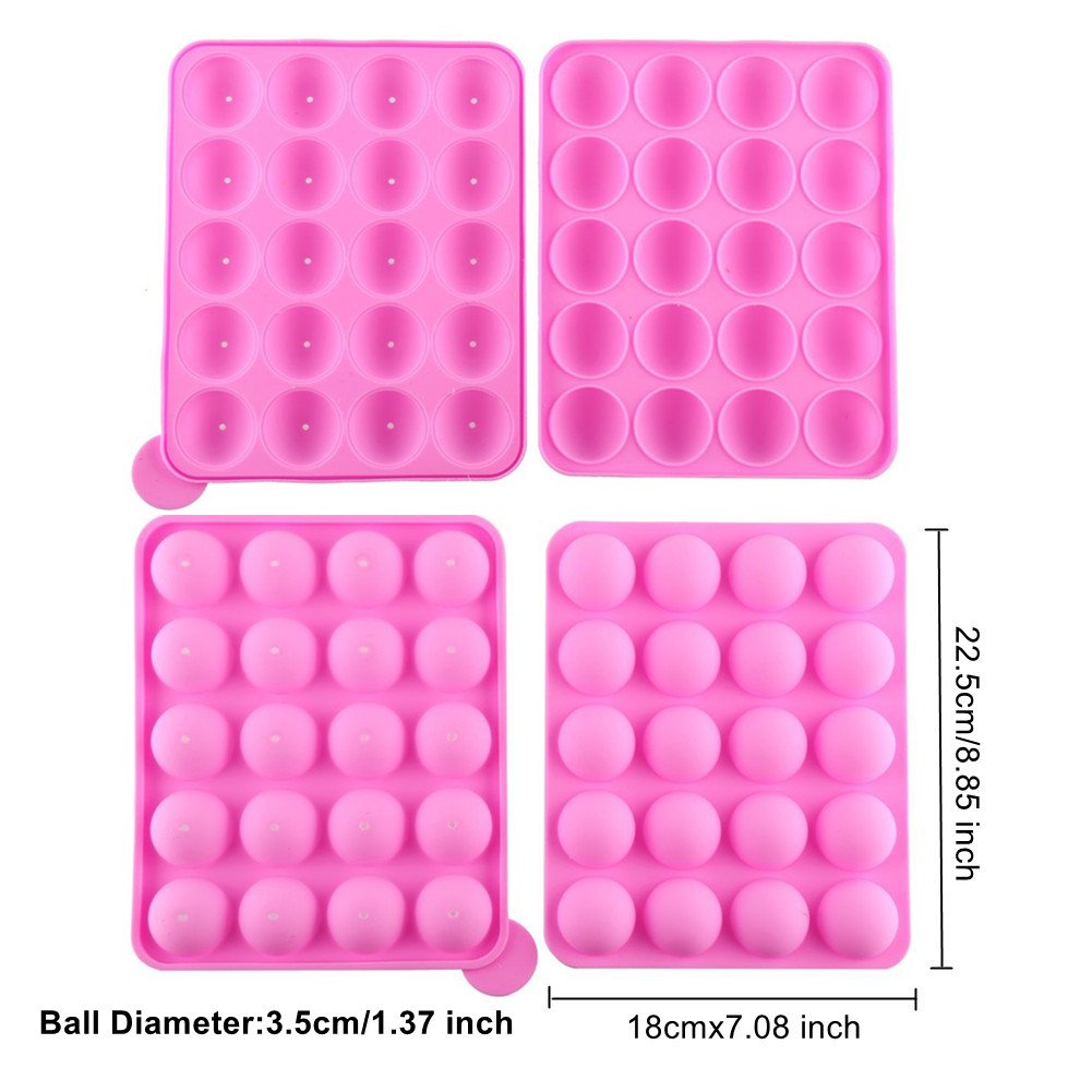 Moules à Pop Cake Muffins Bac à Glaçons Plaque en silicone pour Faire Lollipop Bonbon Gâteaux Pâtisserie 20 Moules + 120 Bâtonnets-Rose