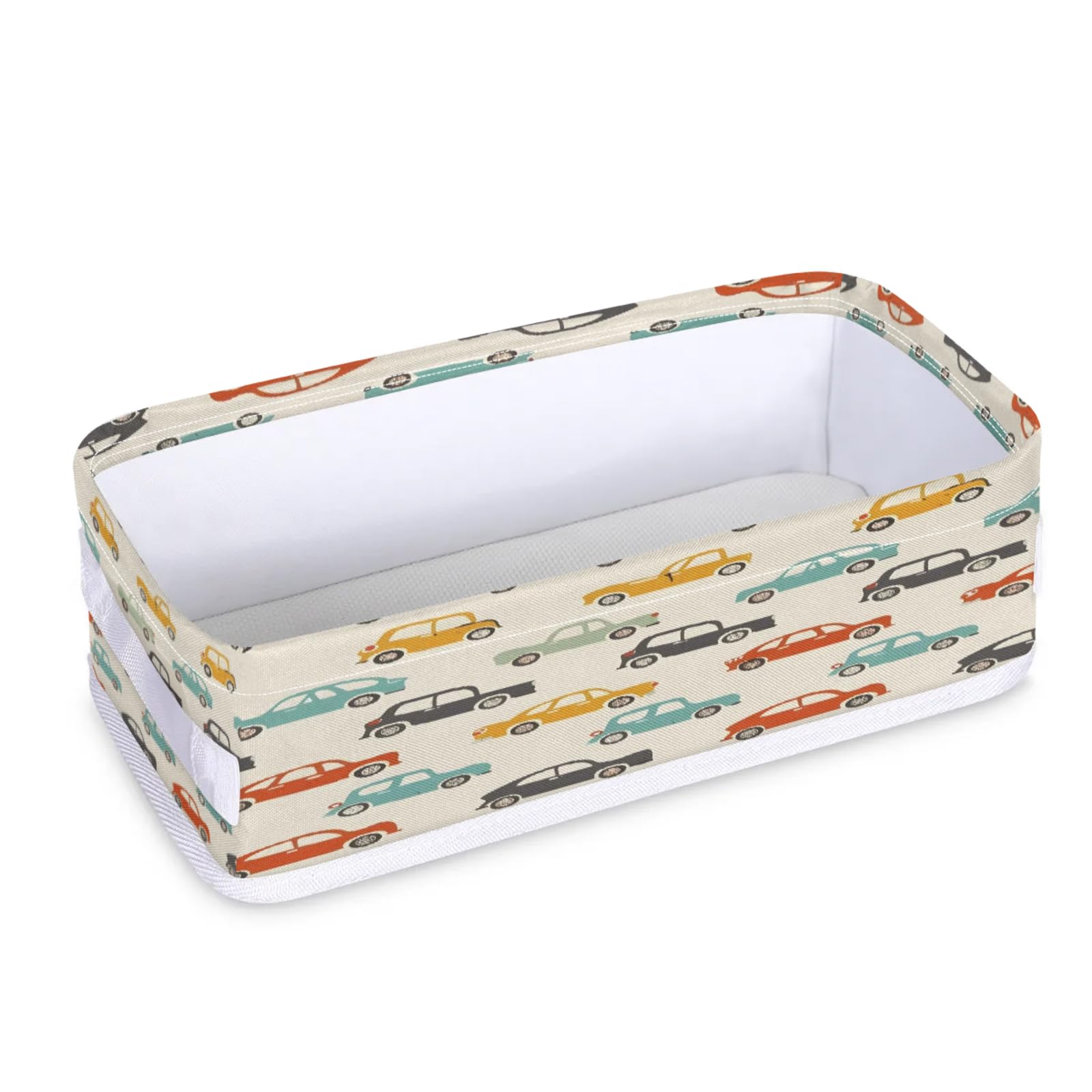 Tablerazzi Toilet Tank Topper Paper Basket with Handle, Cars Pattern Bathroom Storage Basket for Organizing, Small Fabric Storage Bins for Bathroom Decor