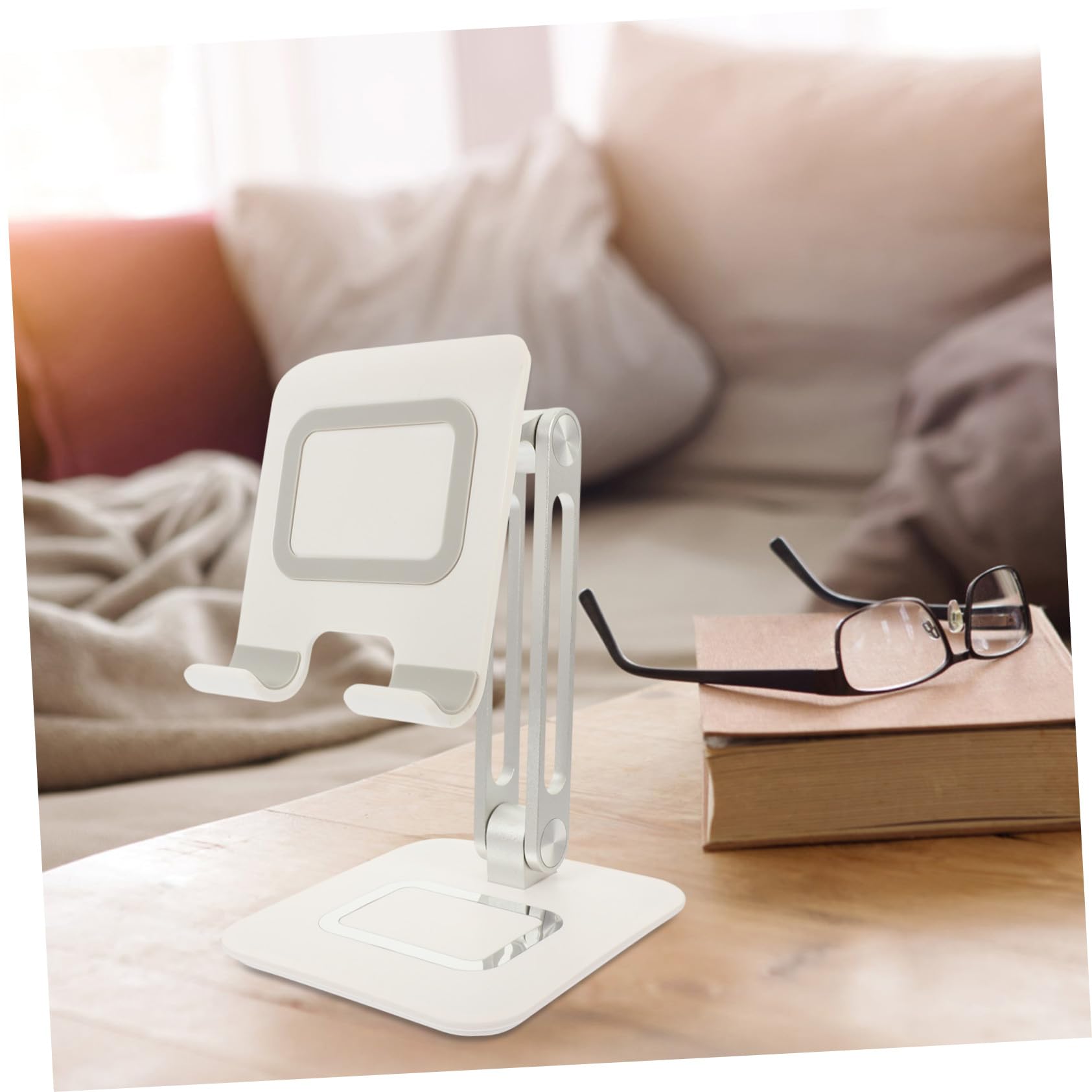 Supporto Telefono da Scrivania Pieghevole in Metallo Regolabile Stand per Tablet e Cellulare Antiscivolo con Base Stabile Portatile per Ufficio e Casa