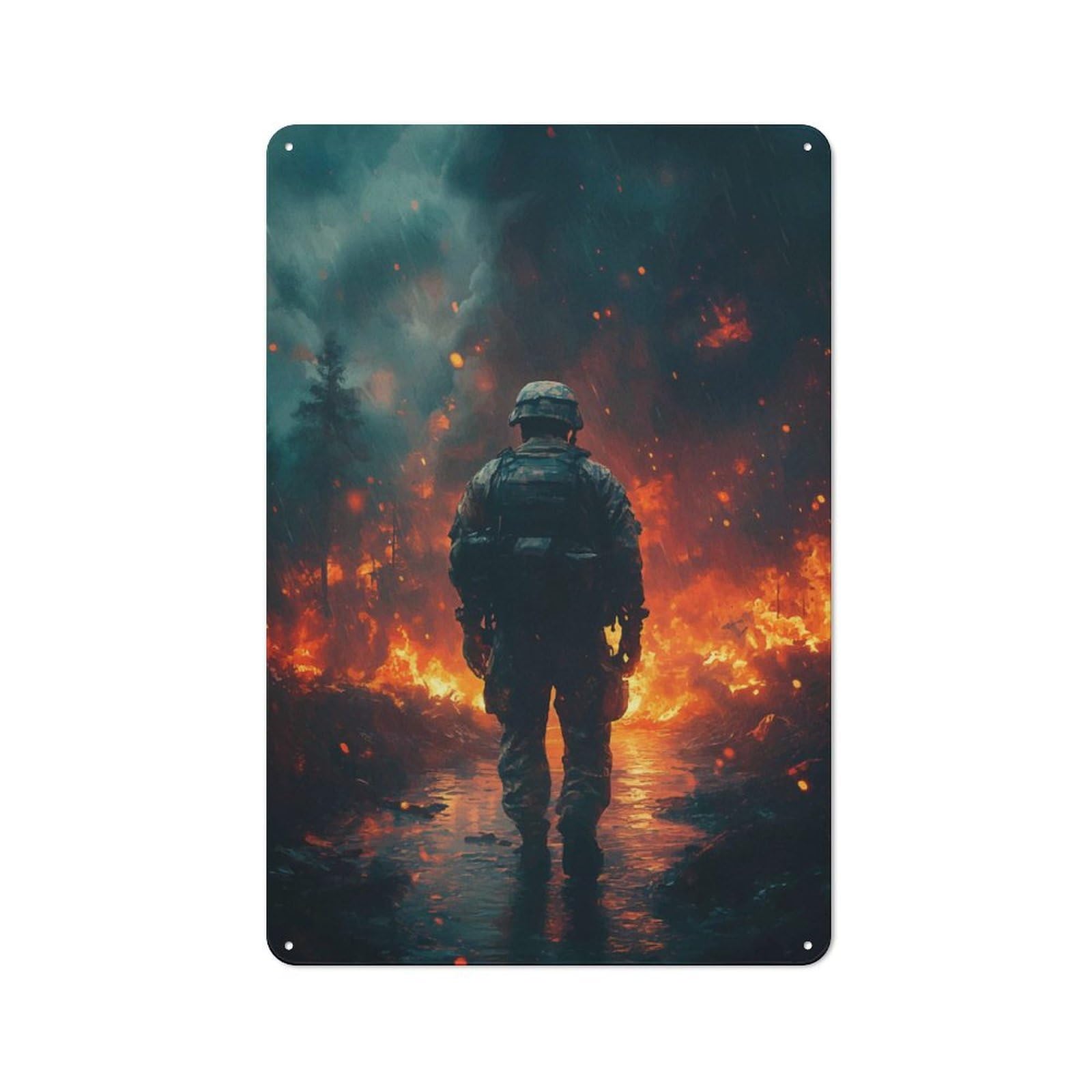 Junmoney Style-16 Farmhouse Soldier In Firestorm Country Metal Sign 30X20cm, Cottage Wall Art For Farmhouse Kitchen, Pantry Or Dining Area