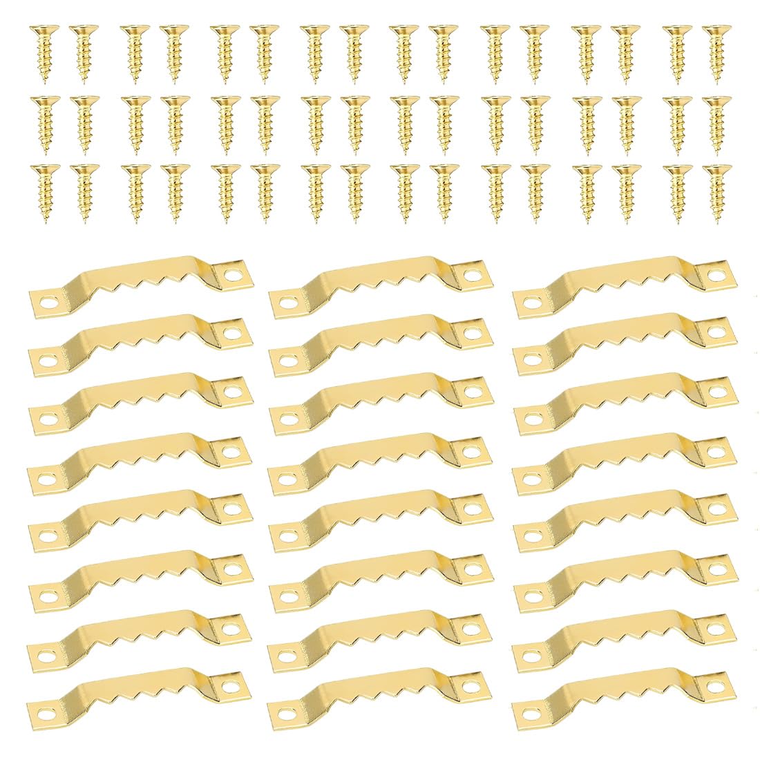 MEXRUMI 24 Pezzi Ganci Per Appendere Quadri Attaccaglie Per Quadri Ganci Dentati Per Quadri Ganci Quadri Muro Ganci Quadri Con 48 Viti Per Appendere Quadri Cornici Foto Specchio Orologi (Oro