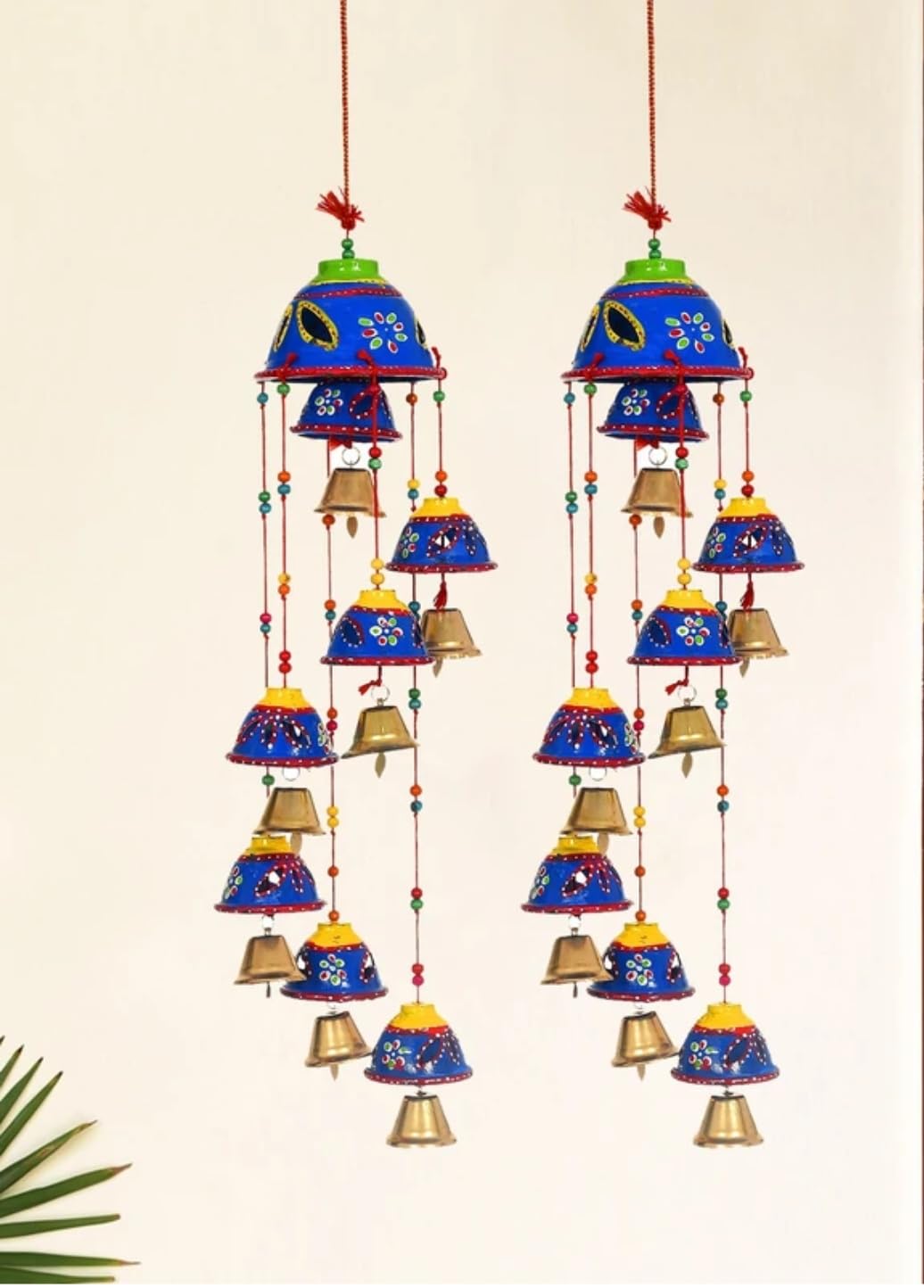 Handcrafted Decorative Bell Wind Chime, Blue Multi-Color, Traditional Indian Design, Hanging Home Decor, Set of 2-image-34