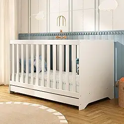 Berço Americano 3 em 1 Multimóveis para Colchão 130x70cm Conversível em Mini Cama e Sofá - Branco - Modelo 0527PA
