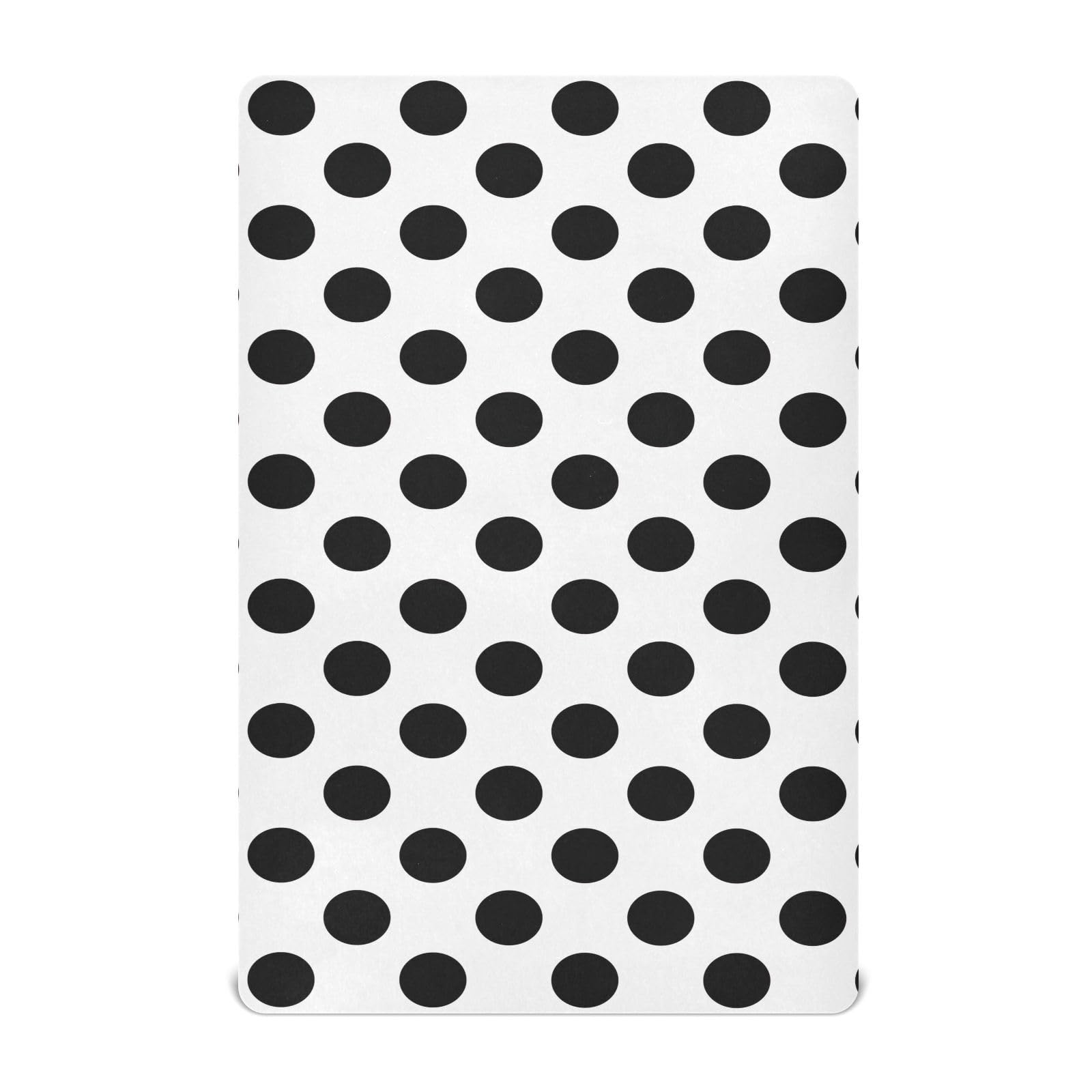 Breathable Mini Crib Mattress Sheets Fitted, Toddler Baby Sheets for Crib Mattress Soft &amp; Breathable 39 * 27 * 5In - Black Polka Dot White