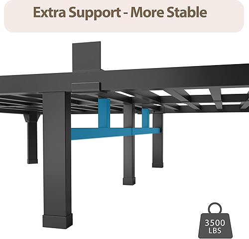 Miniatura 7 de ROIL 14 Inch Queen Size Bed Frame with Mattress Slide Stopper - Double Black Basic Anti Squeak Steel Slats Metal Platform, Heavy Duty Noise Free