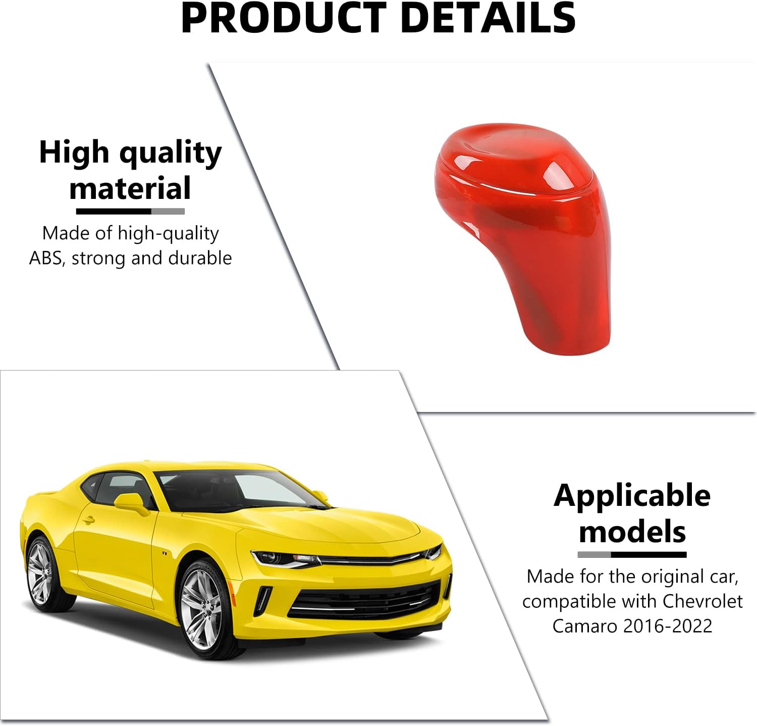 for Camaro Gear Shift Knob Cover, Center Console Gear Shift Trim Compatible with Chevrolet Chevy Camaro 2016+ Interior Accessories, Red