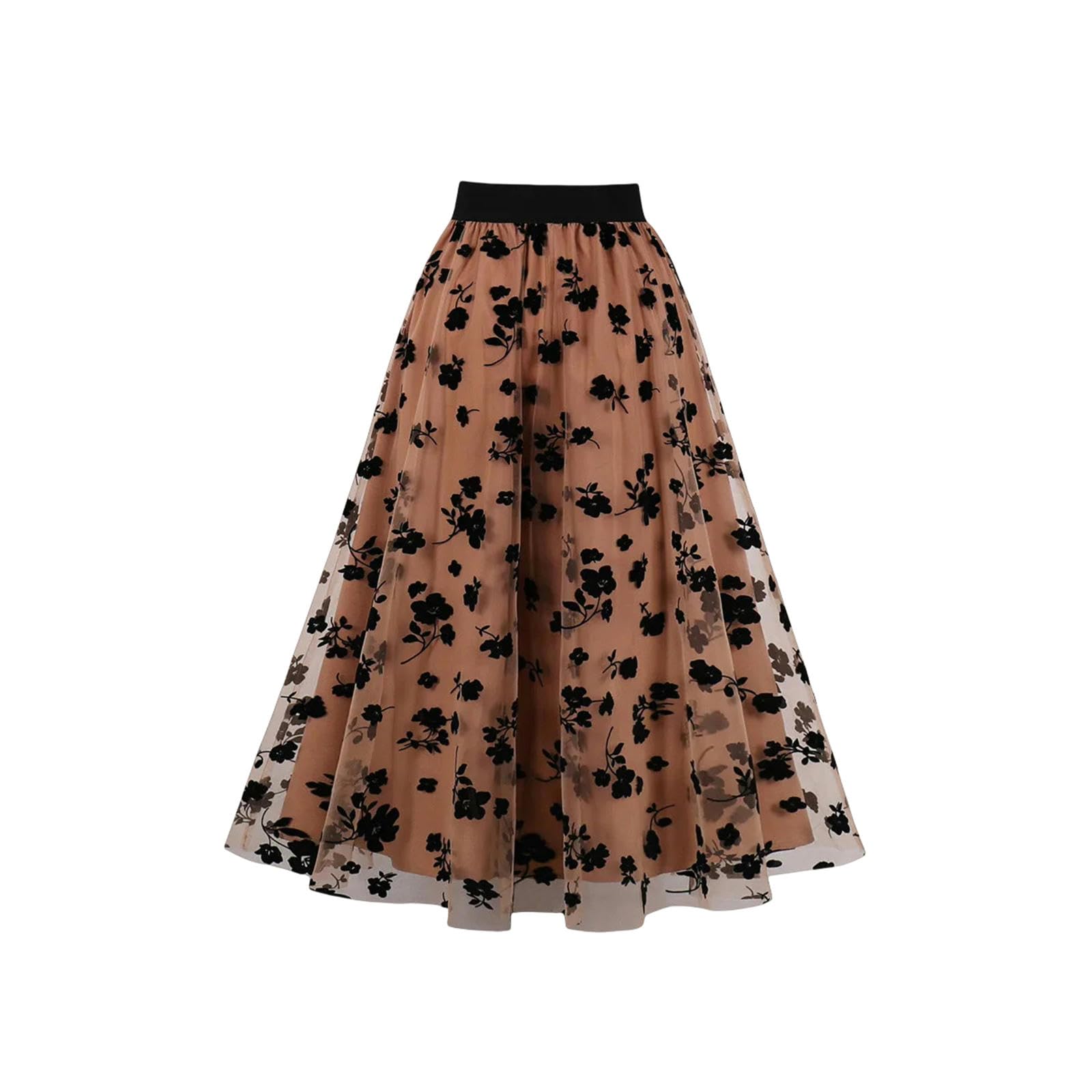 Spódnica elegancka flokowana kwiatowa siateczkowa długie spódnice dla kobiet vintage letnia odzież uliczna wysoka talia linia A casual spódnica