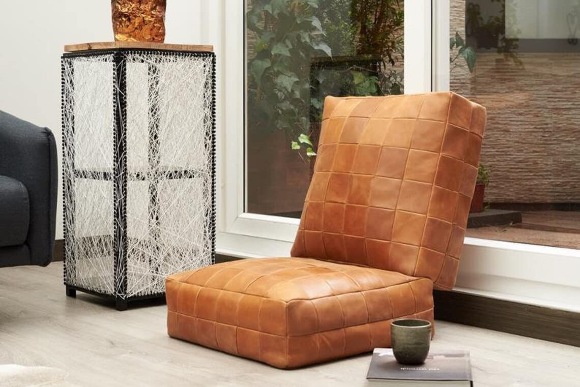 MARRAKESH STYLE Amazing & Beautiful, Original Poufs marokkanischer Lederpouf, Naturleder-Poufs, Heimgeschenke, Hochzeitsgeschenke, ungefüllt (quadratischer Boden, Caushion Brown)