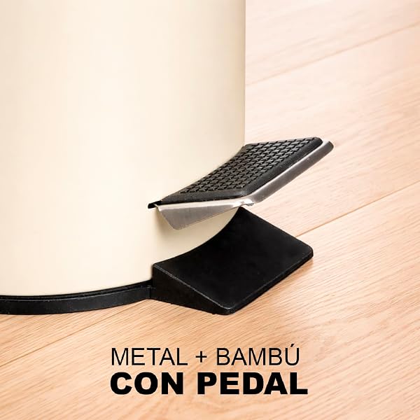 TIENDA EURASIA – Papelera Baño | Metal + Tapa de Bambú | Capacidad 3L | Medidas 17x21x23.5 cm y Cubo Interior 16.8x16.8x18.2 | con Pedal (Beige) - 2