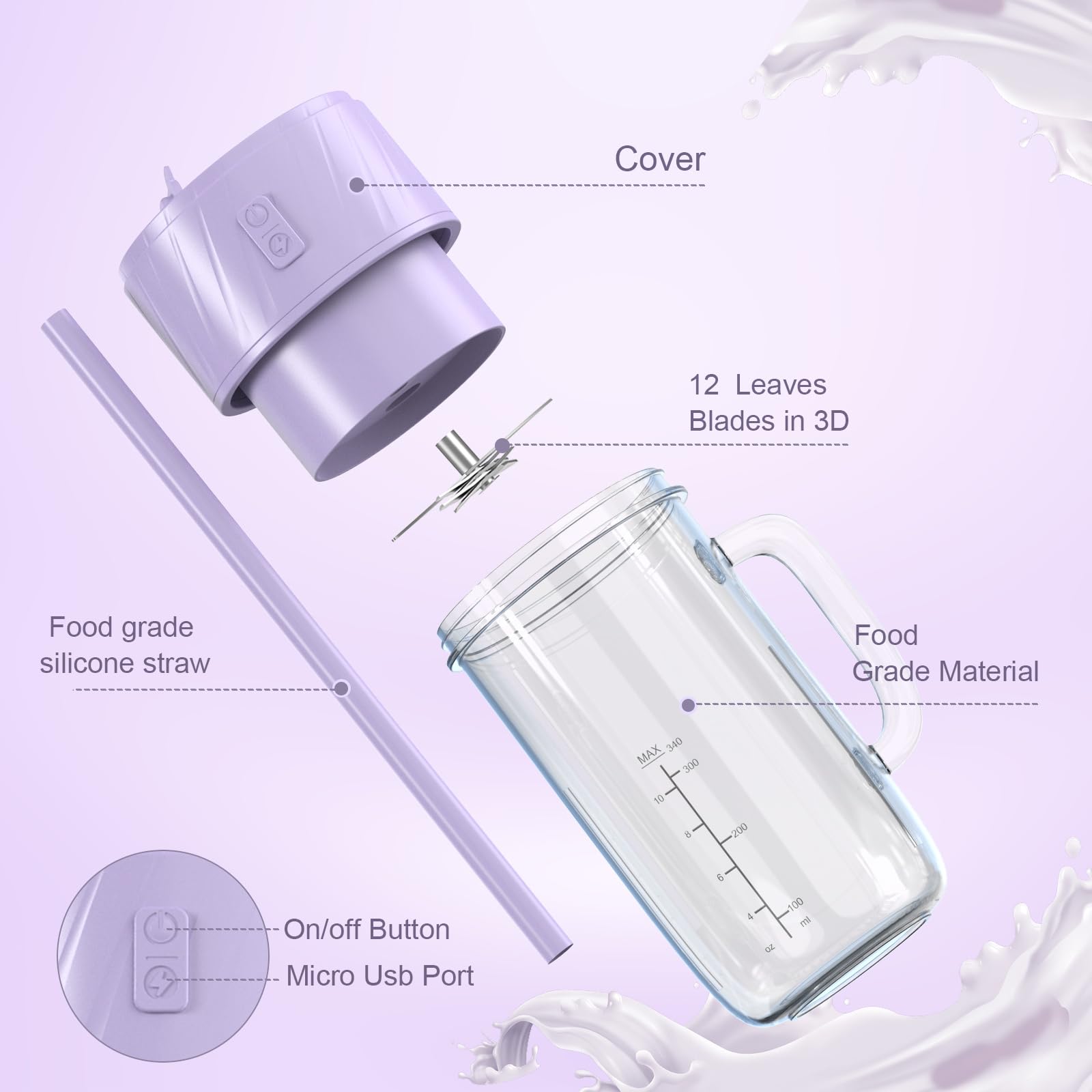 Mixer Smoothie Maker, frullatore piccolo, mini frullatore portatile, USB, frullatore per frullati da go, frullatore da 400 ml, senza BPA, tecnologia PulseMotion &BlendPro